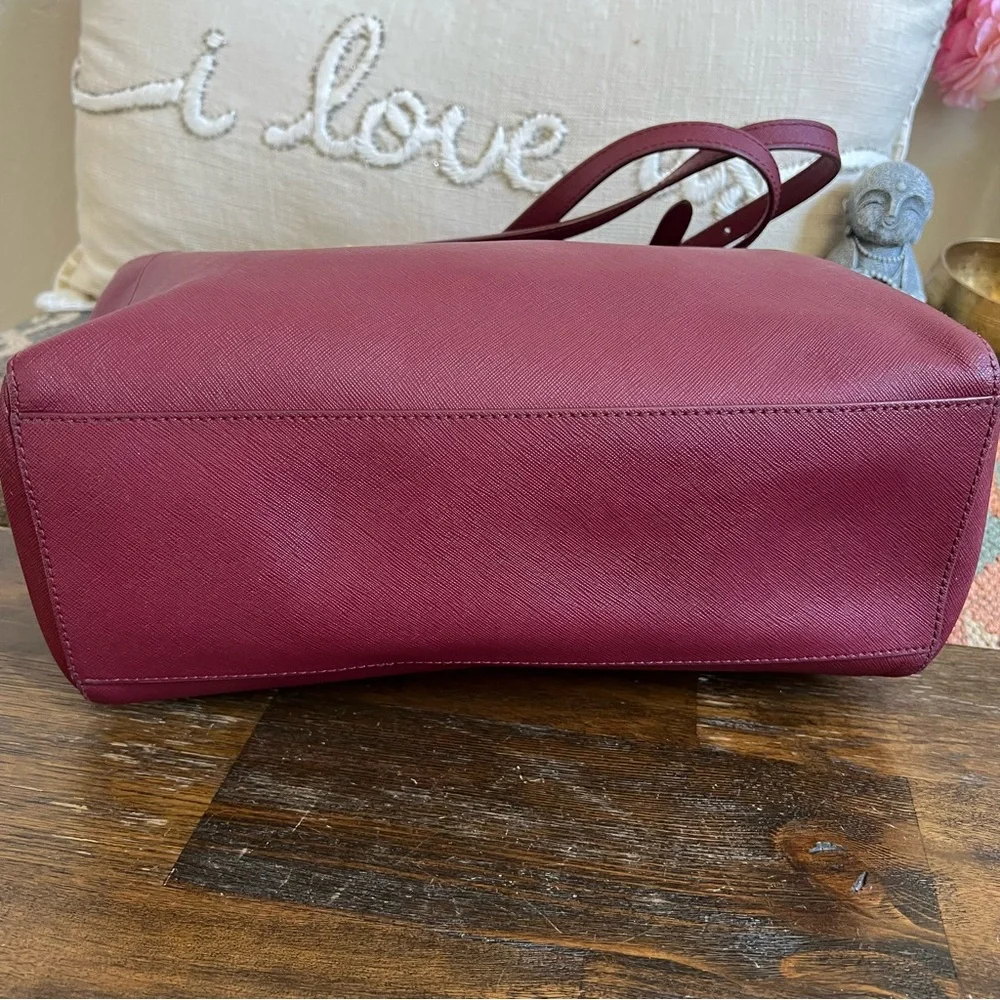 Tory Burch York Burgundy Saffiano Leather Tri Compartment Large Tote